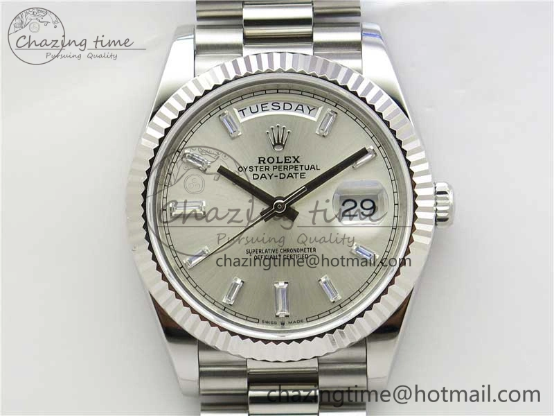 Day-Date 40mm 228239 BP New Dial Version 904 SS Silver T Crystal Markers Dial on SS President Bracelet A Lightweight 2816