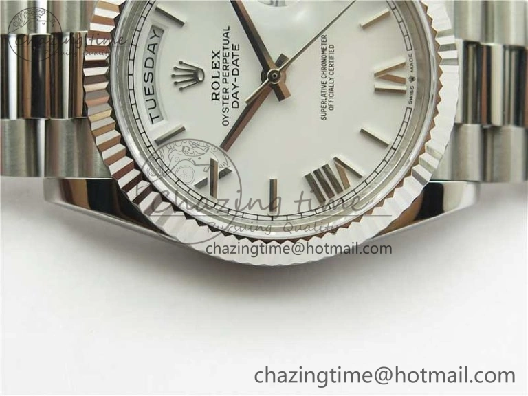 Day-Date 40mm 228239 BP New Dial Version 904 SS White Roman Dial on SS President Bracelet A QuickDry 2823