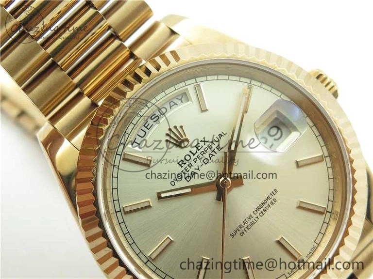 Day-Date 40mm 228239 BP New Dial Version 904 Silver Stick Markers Dial on RG President Bracelet A Attractive 2827