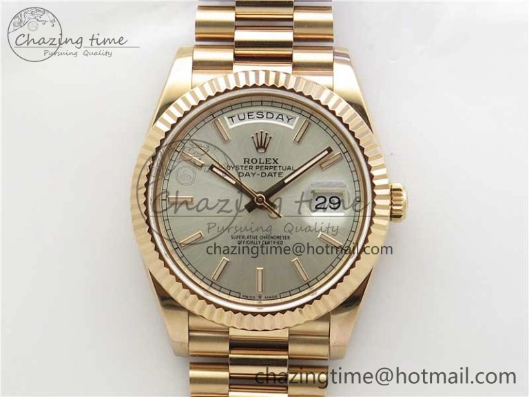 Day-Date 40mm 228239 BP New Dial Version 904 Silver Stick Markers Dial on RG President Bracelet A Attractive 2827