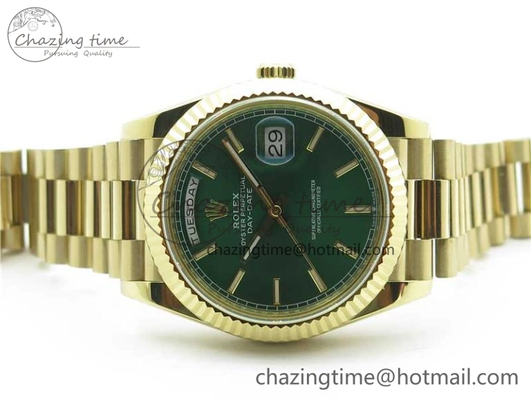 Day-Date 40mm 228239 BP New Dial Version 904 YG  Green Stick Markers Dial on YG President Bracelet A Seasonal 2814