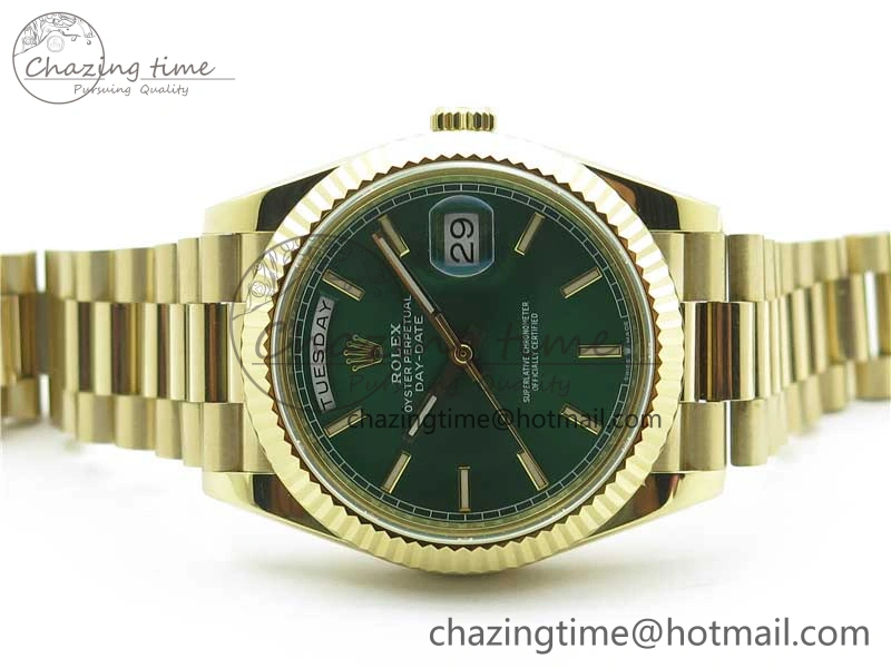 Day-Date 40mm 228239 BP New Dial Version 904 YG  Green Stick Markers Dial on YG President Bracelet A Seasonal 2814