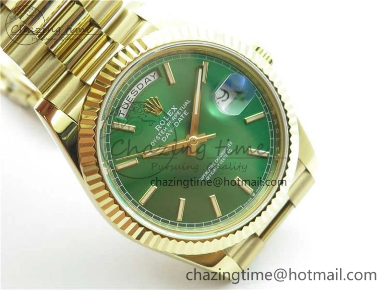 Day-Date 40mm 228239 BP New Dial Version 904 YG  Green Stick Markers Dial on YG President Bracelet A Seasonal 2814