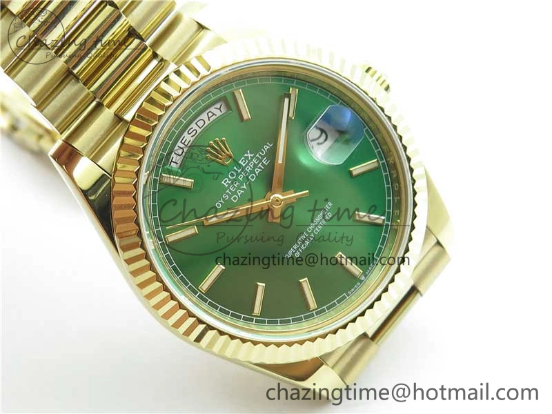 Day-Date 40mm 228239 BP New Dial Version 904 YG  Green Stick Markers Dial on YG President Bracelet A Seasonal 2814