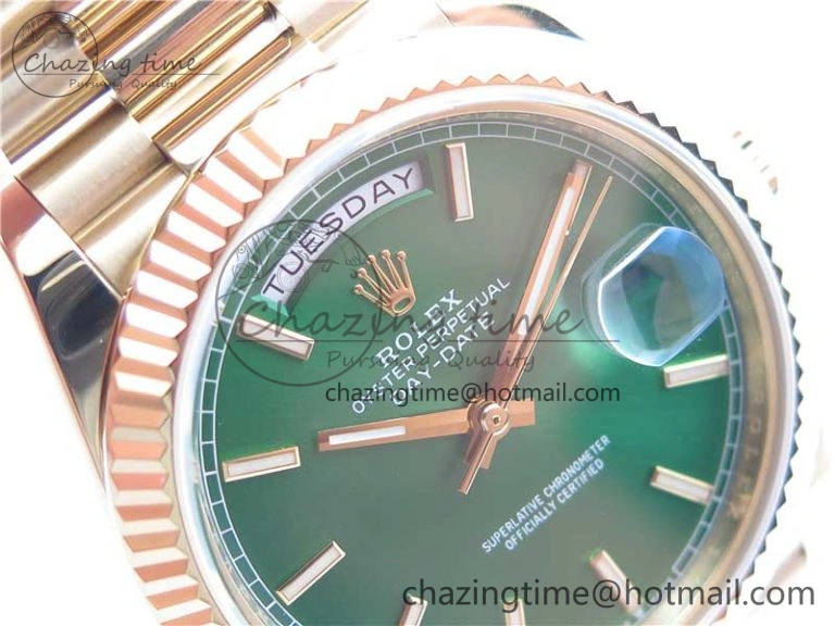 Day-Date 40mm 228239 BP New Dial Version 904 YG  Green Stick Markers Dial on YG President Bracelet A Seasonal 2814