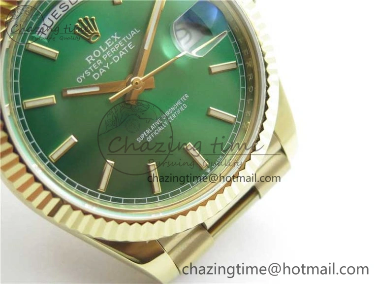 Day-Date 40mm 228239 BP New Dial Version 904 YG  Green Stick Markers Dial on YG President Bracelet A Seasonal 2814