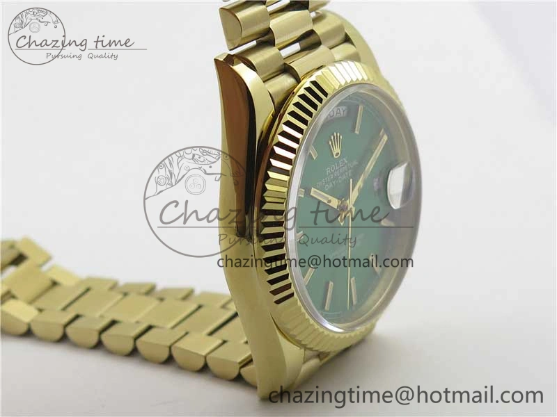 Day-Date 40mm 228239 BP New Dial Version 904 YG  Green Stick Markers Dial on YG President Bracelet A Seasonal 2814