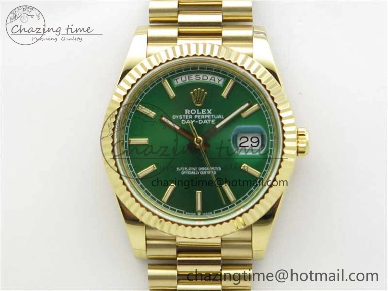 Day-Date 40mm 228239 BP New Dial Version 904 YG  Green Stick Markers Dial on YG President Bracelet A Seasonal 2814