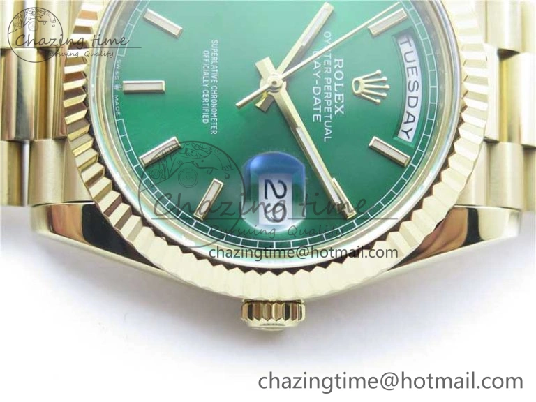 Day-Date 40mm 228239 BP New Dial Version 904 YG  Green Stick Markers Dial on YG President Bracelet A Seasonal 2814