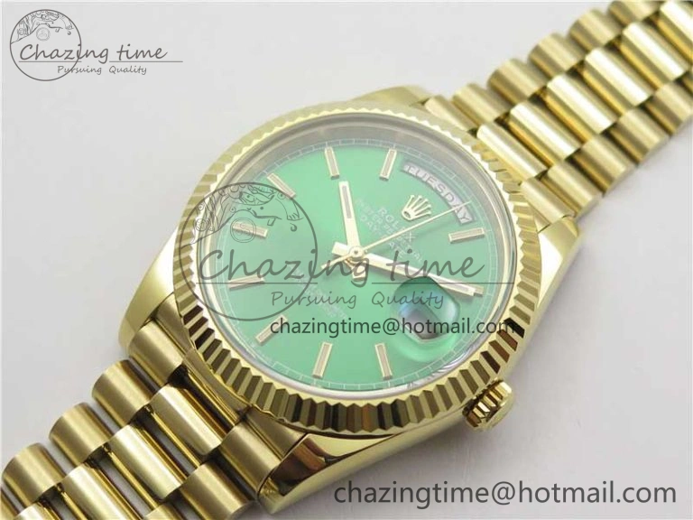 Day-Date 40mm 228239 BP New Dial Version 904 YG  Green Stick Markers Dial on YG President Bracelet A Seasonal 2814