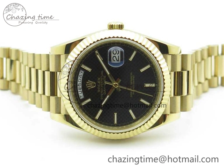 SmoothTexture Day-Date 40mm 228239 BP New Dial Version 904 YG Black Stick Markers Dial on YG President Bracelet A 2818