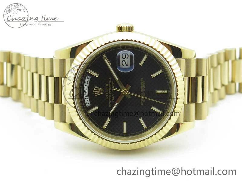 SmoothTexture Day-Date 40mm 228239 BP New Dial Version 904 YG Black Stick Markers Dial on YG President Bracelet A 2818