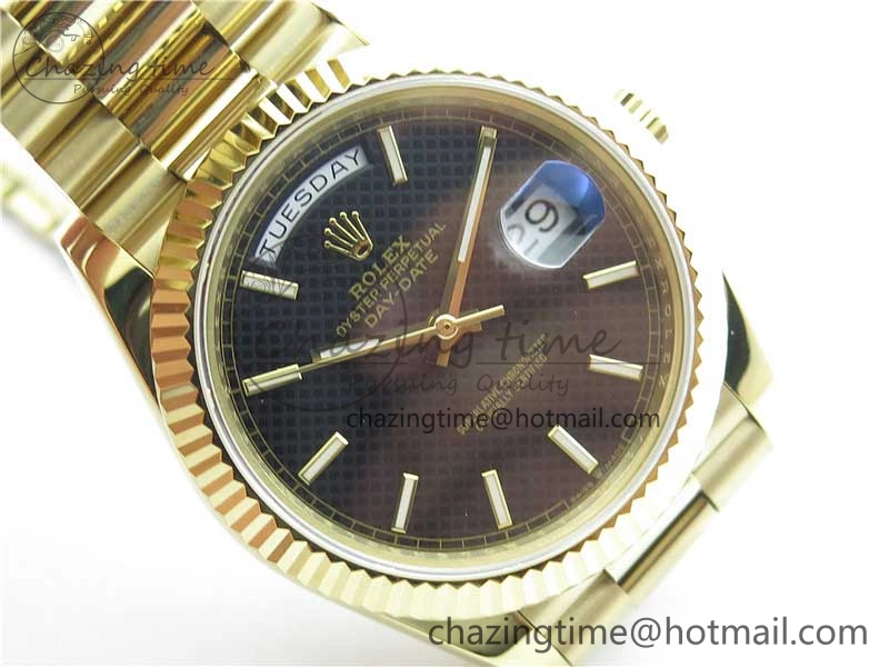 SmoothTexture Day-Date 40mm 228239 BP New Dial Version 904 YG Black Stick Markers Dial on YG President Bracelet A 2818