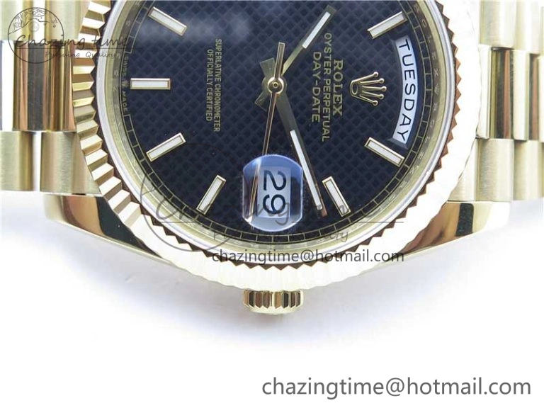 SmoothTexture Day-Date 40mm 228239 BP New Dial Version 904 YG Black Stick Markers Dial on YG President Bracelet A 2818