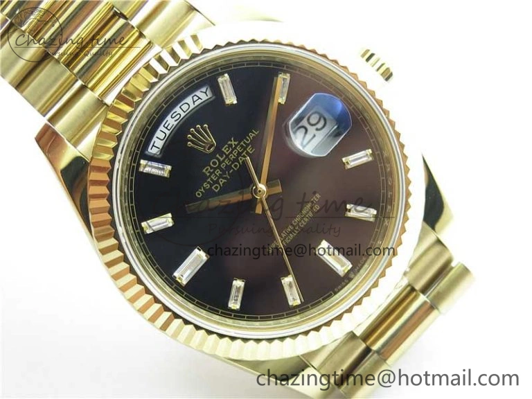 Breathable Day-Date 40mm 228239 BP New Dial Version 904 YG Black T Crystal Markers Dial on YG President Bracelet A 2810
