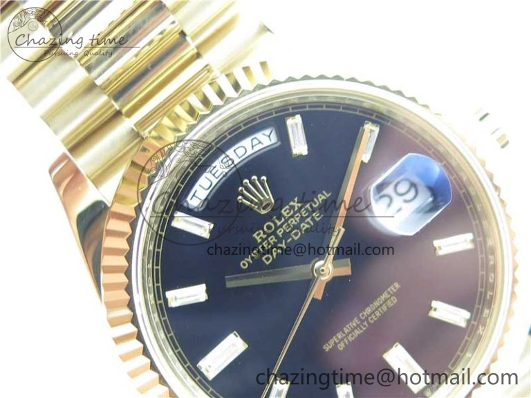 Breathable Day-Date 40mm 228239 BP New Dial Version 904 YG Black T Crystal Markers Dial on YG President Bracelet A 2810