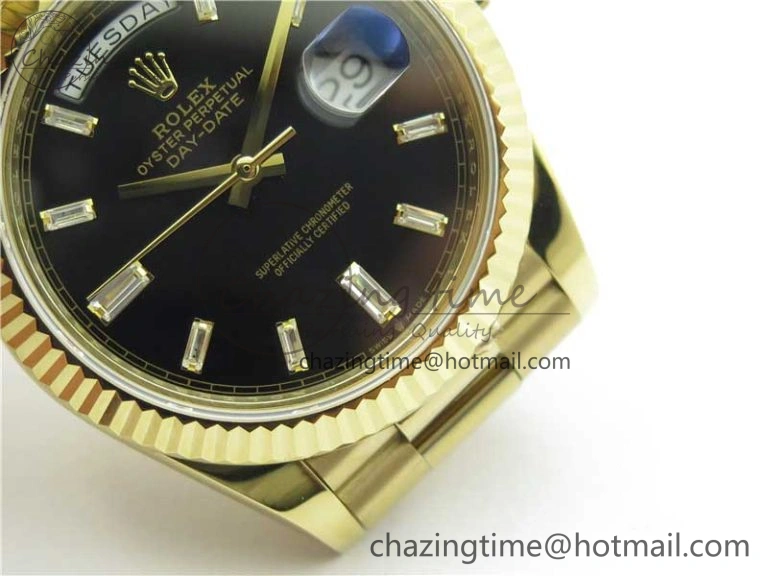 Breathable Day-Date 40mm 228239 BP New Dial Version 904 YG Black T Crystal Markers Dial on YG President Bracelet A 2810