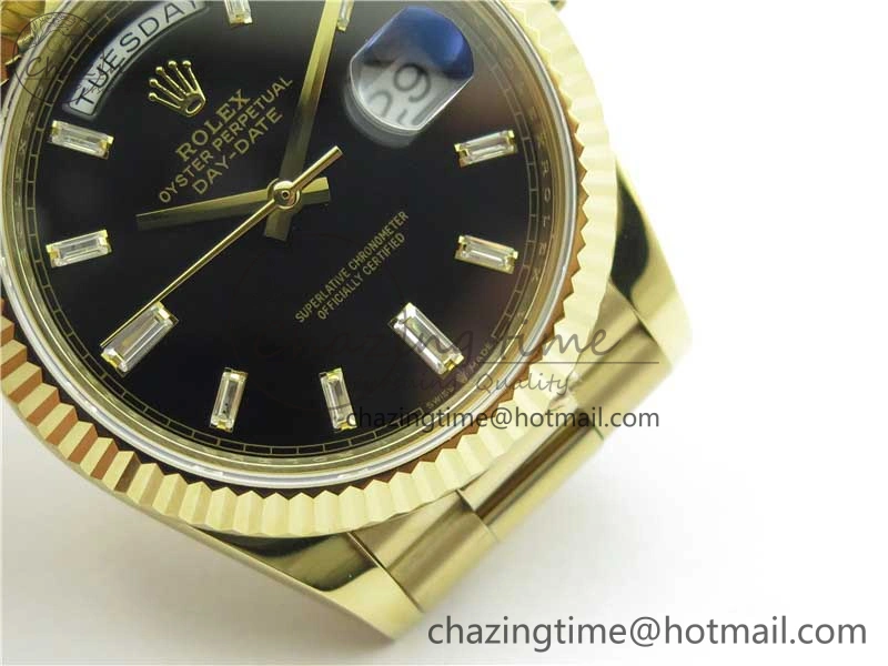 Breathable Day-Date 40mm 228239 BP New Dial Version 904 YG Black T Crystal Markers Dial on YG President Bracelet A 2810