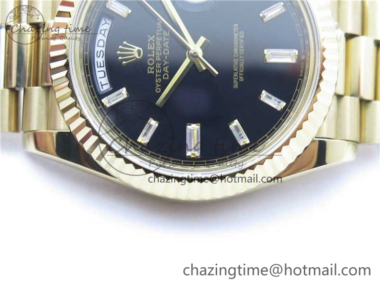 Breathable Day-Date 40mm 228239 BP New Dial Version 904 YG Black T Crystal Markers Dial on YG President Bracelet A 2810