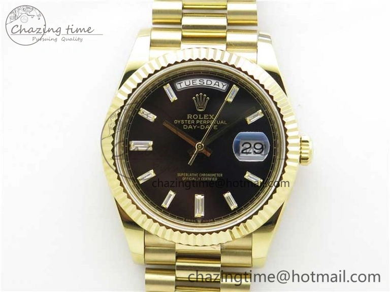 Breathable Day-Date 40mm 228239 BP New Dial Version 904 YG Black T Crystal Markers Dial on YG President Bracelet A 2810