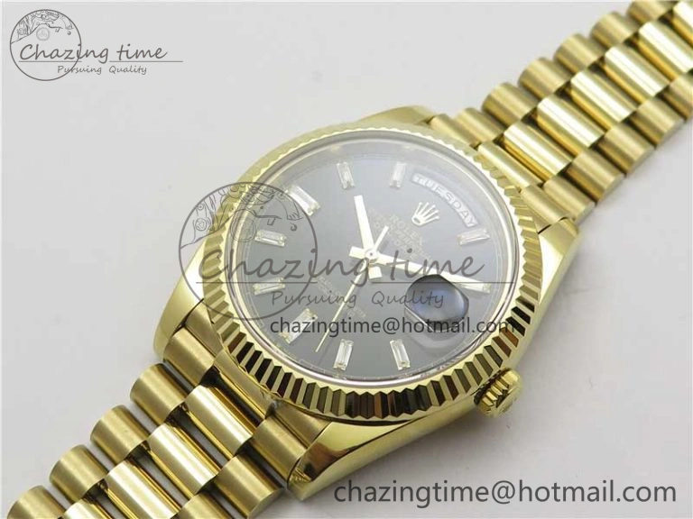 Breathable Day-Date 40mm 228239 BP New Dial Version 904 YG Black T Crystal Markers Dial on YG President Bracelet A 2810