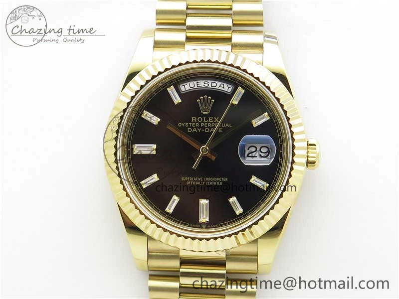Breathable Day-Date 40mm 228239 BP New Dial Version 904 YG Black T Crystal Markers Dial on YG President Bracelet A 2810