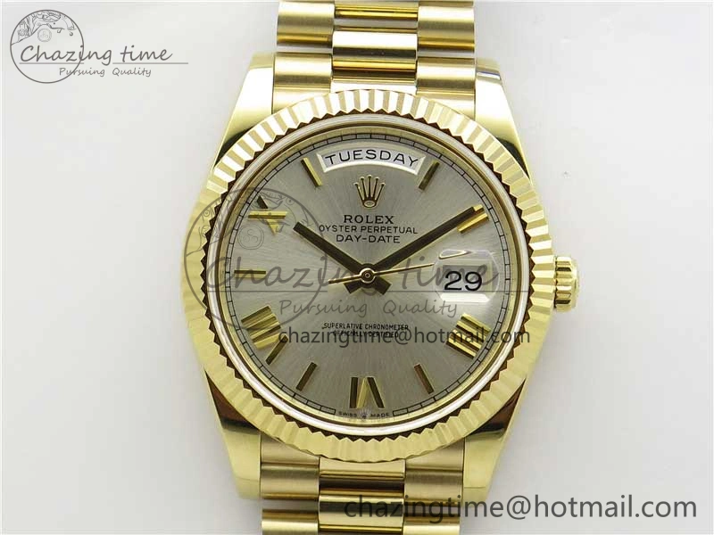 SmoothTexture Day-Date 40mm 228239 BP New Dial Version 904 YG Silver Roman Markers Dial on SS President Bracelet A 2806