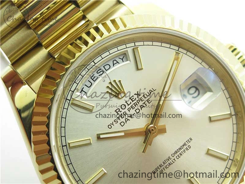Day-Date 40mm 228239 BP New Dial Version 904 YG Silver Stick Markers Dial on YG President Bracelet A MoistureWicking 2807