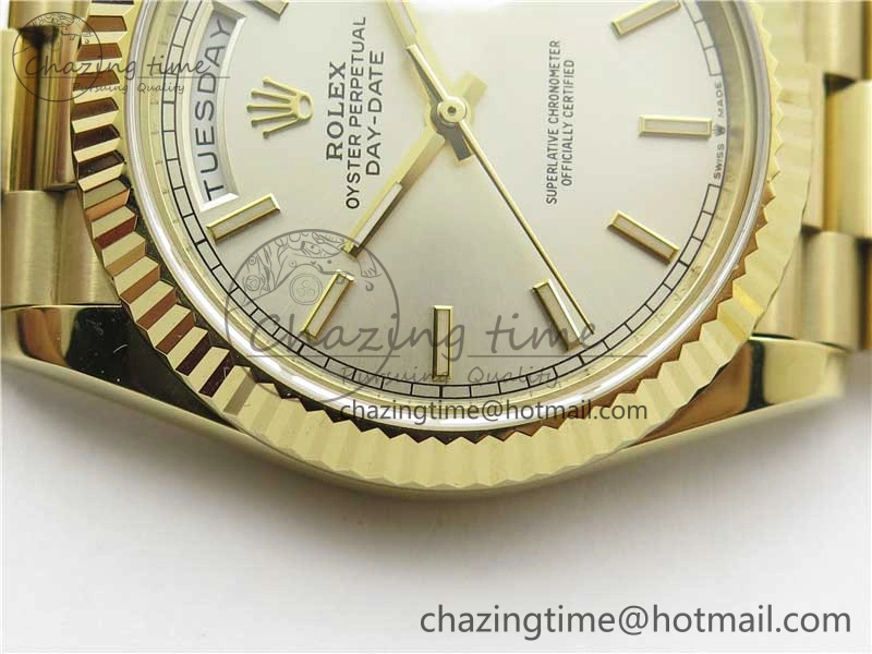 Day-Date 40mm 228239 BP New Dial Version 904 YG Silver Stick Markers Dial on YG President Bracelet A MoistureWicking 2807