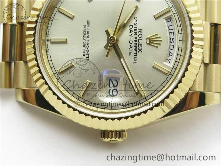 Day-Date 40mm 228239 BP New Dial Version 904 YG Silver Stick Markers Dial on YG President Bracelet A MoistureWicking 2807