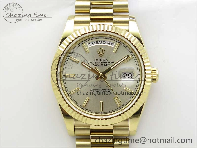 Day-Date 40mm 228239 BP New Dial Version 904 YG Silver Stick Markers Dial on YG President Bracelet A MoistureWicking 2807
