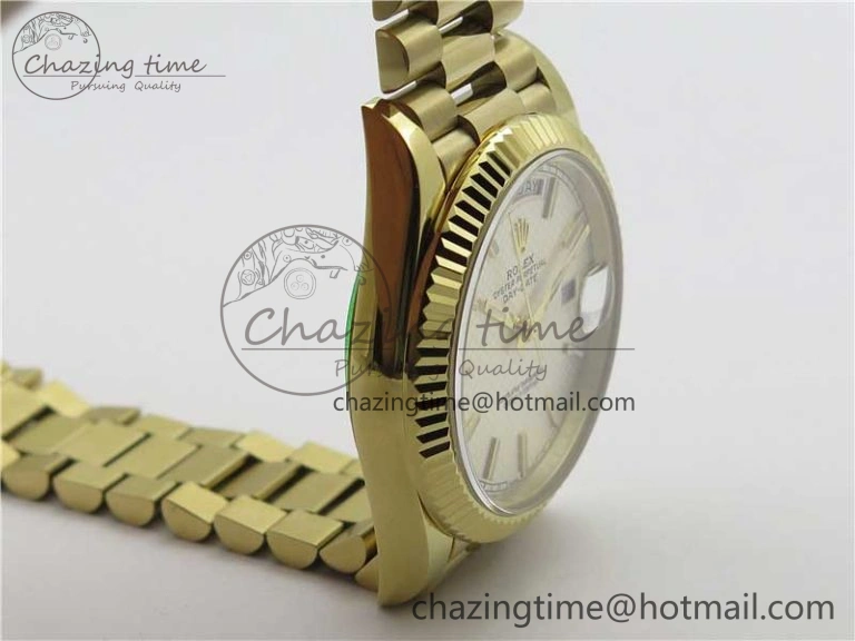 Stretchable Day-Date 40mm 228239 BP New Dial Version 904 YG Silver Textured Dial on YG President Bracelet A 2811