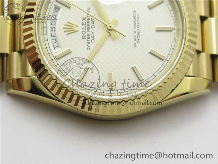 Stretchable Day-Date 40mm 228239 BP New Dial Version 904 YG Silver Textured Dial on YG President Bracelet A 2811