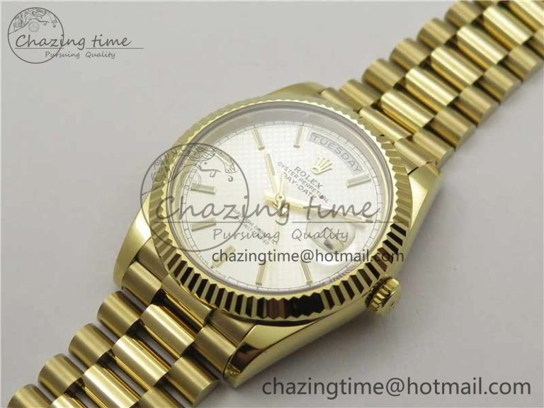 Stretchable Day-Date 40mm 228239 BP New Dial Version 904 YG Silver Textured Dial on YG President Bracelet A 2811