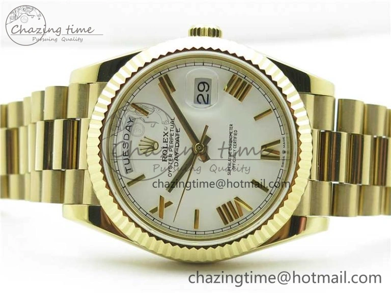 Day-Date 40mm 228239 BP New Dial Version 904 YG White Roman Dial on YG President Bracelet A Unisex 2813