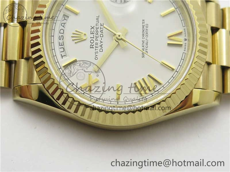 Day-Date 40mm 228239 BP New Dial Version 904 YG White Roman Dial on YG President Bracelet A Unisex 2813