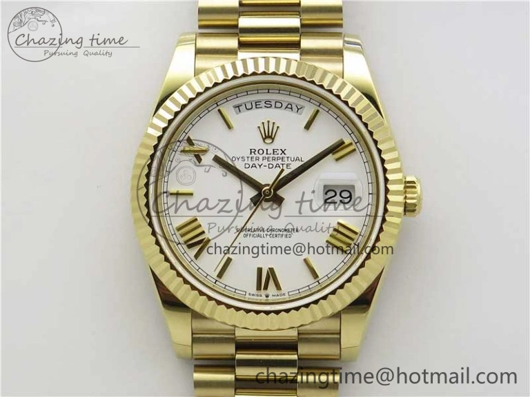 Day-Date 40mm 228239 BP New Dial Version 904 YG White Roman Dial on YG President Bracelet A Unisex 2813