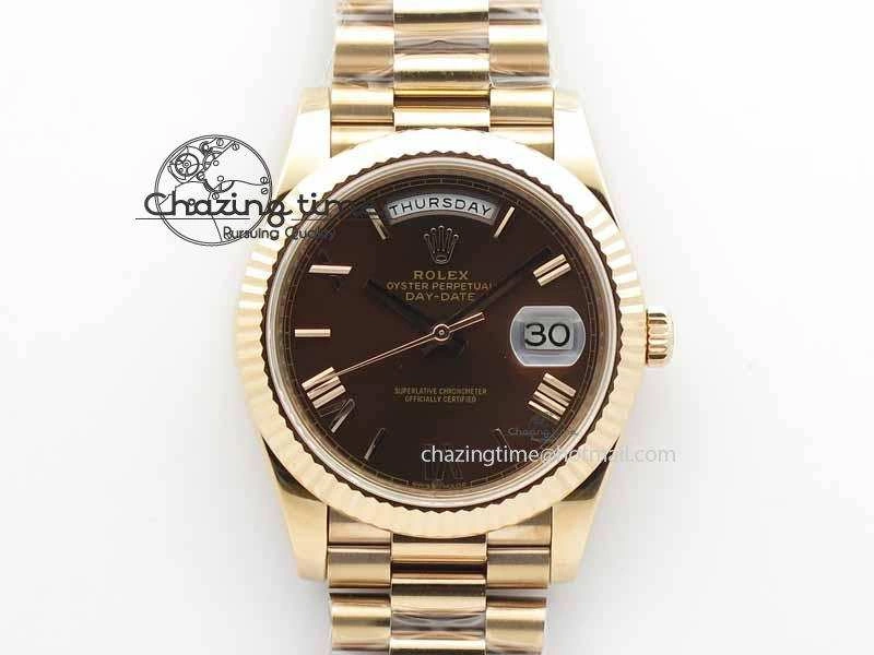 OnTrend Day-Date 40mm 228239 RG Noob 1:1 Best Edition Brown Roman Dial On RG President Bracelet A 3707