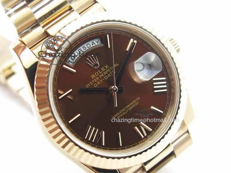OnTrend Day-Date 40mm 228239 RG Noob 1:1 Best Edition Brown Roman Dial On RG President Bracelet A 3707