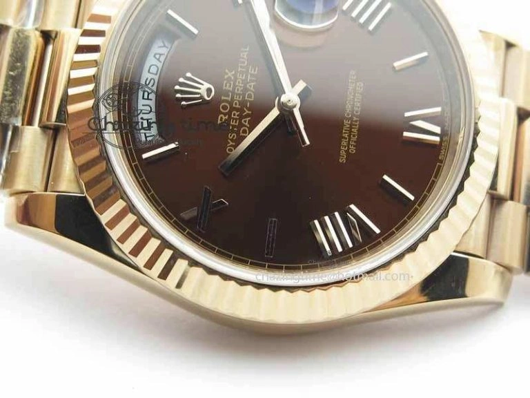 OnTrend Day-Date 40mm 228239 RG Noob 1:1 Best Edition Brown Roman Dial On RG President Bracelet A 3707
