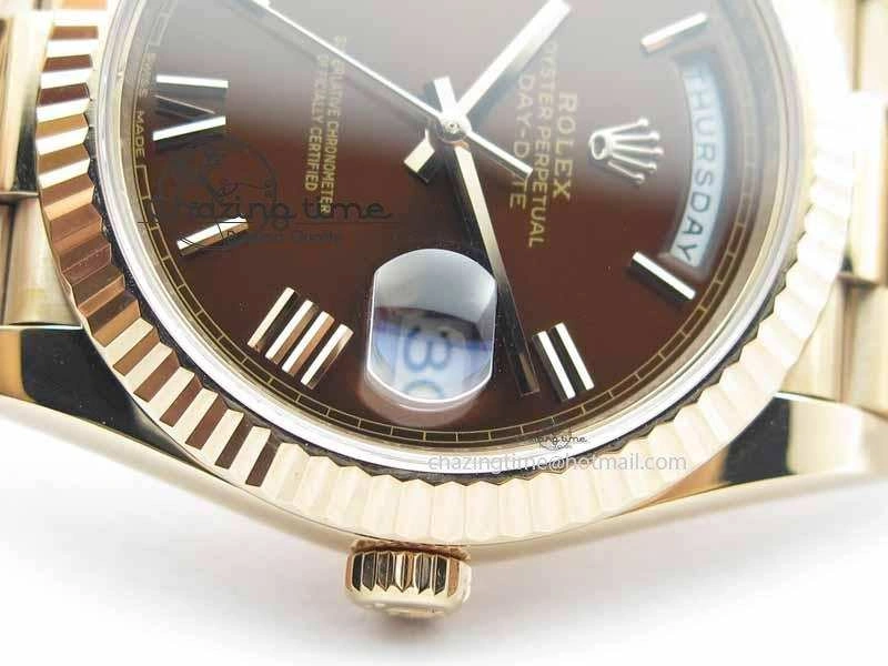 OnTrend Day-Date 40mm 228239 RG Noob 1:1 Best Edition Brown Roman Dial On RG President Bracelet A 3707