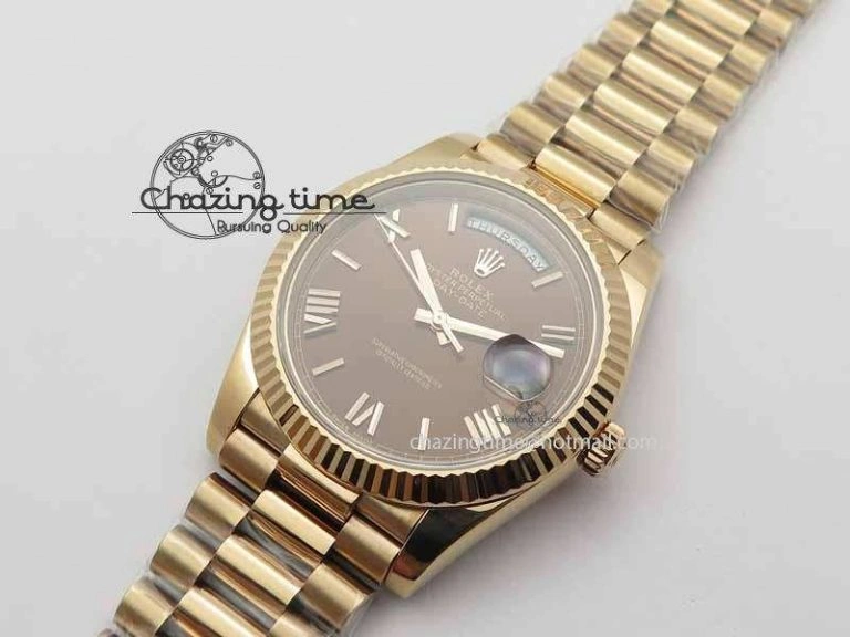 OnTrend Day-Date 40mm 228239 RG Noob 1:1 Best Edition Brown Roman Dial On RG President Bracelet A 3707