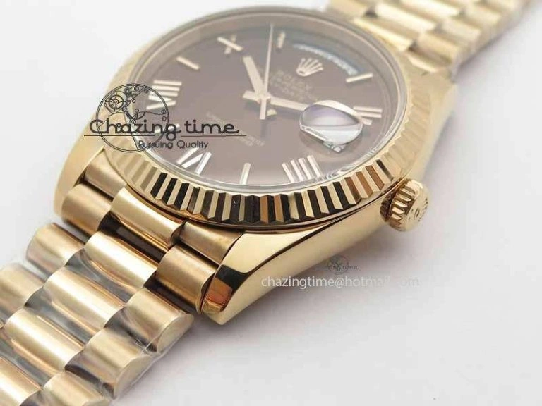 OnTrend Day-Date 40mm 228239 RG Noob 1:1 Best Edition Brown Roman Dial On RG President Bracelet A 3707