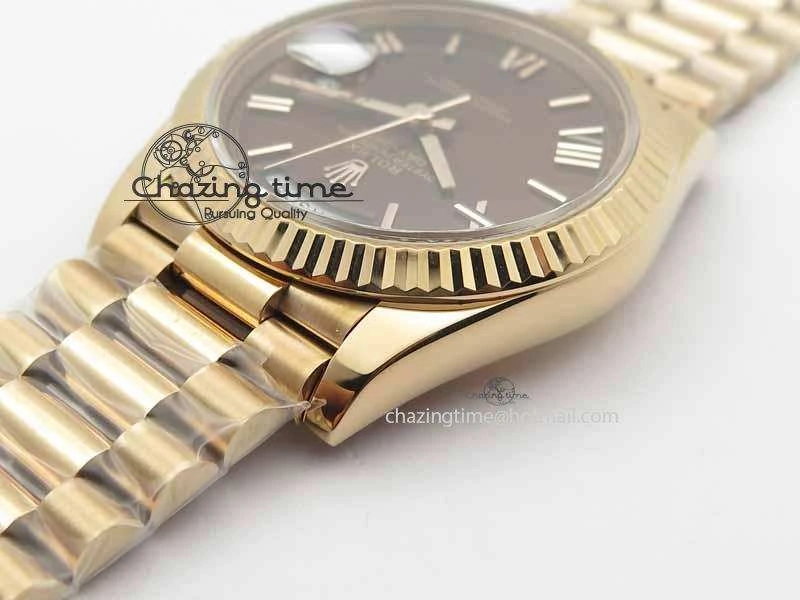 OnTrend Day-Date 40mm 228239 RG Noob 1:1 Best Edition Brown Roman Dial On RG President Bracelet A 3707