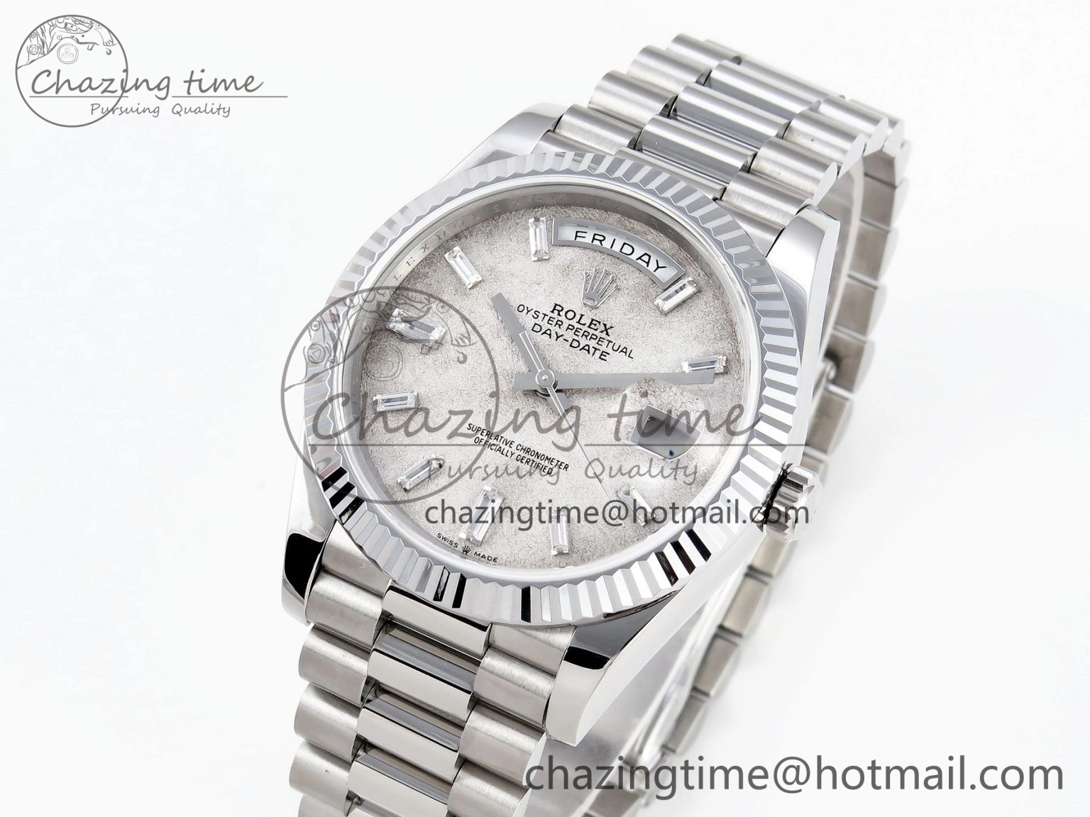 Day Date 40mm 228239 SS Bp Maker 1:1 Best Edition White Meteorite Dial T Crystal Markers on SS President Bracelet A Reliable 1884