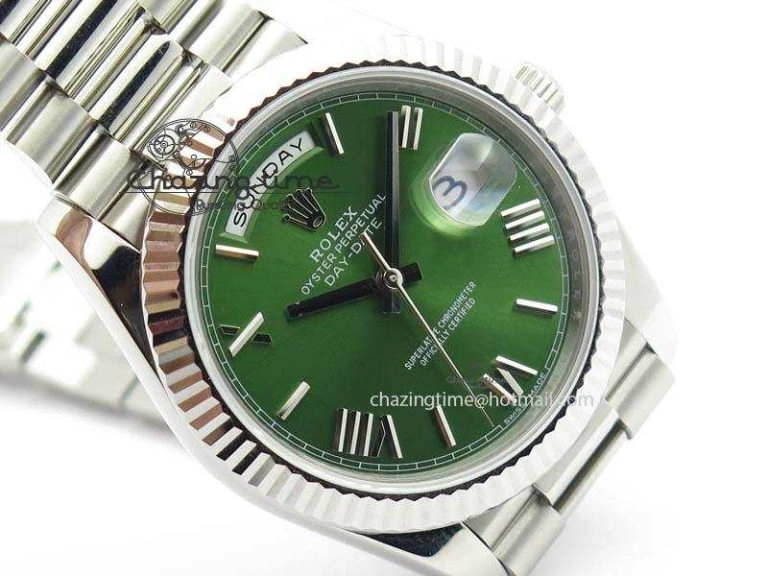 Day-Date 40mm 228239 SS Noob 1:1 Best Edition Olive Green Dial On SS Bracelet A FastDry 3796