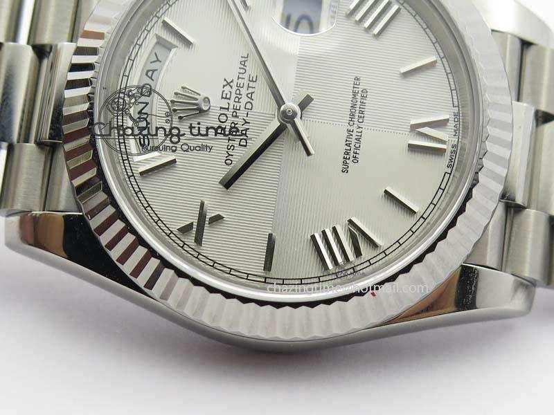 Neat Day-Date 40mm 228239 SS Noob 1:1 Best Edition Quadrant Textured Silver Dial On SS Bracelet A 3800