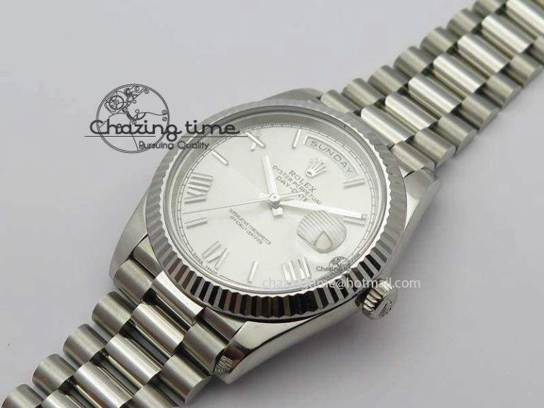 Neat Day-Date 40mm 228239 SS Noob 1:1 Best Edition Quadrant Textured Silver Dial On SS Bracelet A 3800