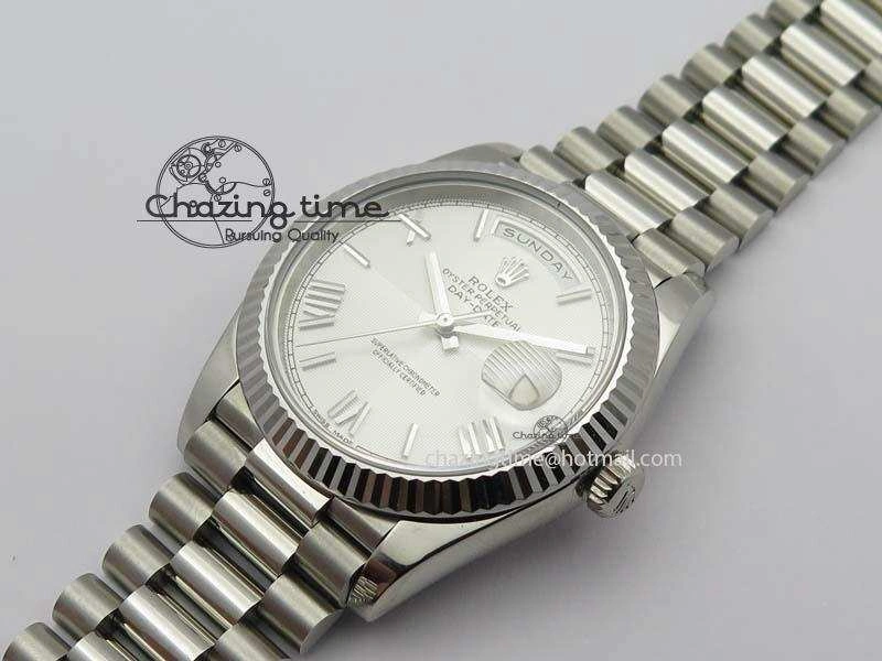 Neat Day-Date 40mm 228239 SS Noob 1:1 Best Edition Quadrant Textured Silver Dial On SS Bracelet A 3800