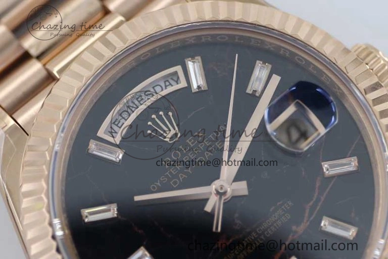 Day Date 40mm RG 904L Steel TWF 1:1 Best Edition Black Crystal Dial on RG Bracelet A Efficient 2349